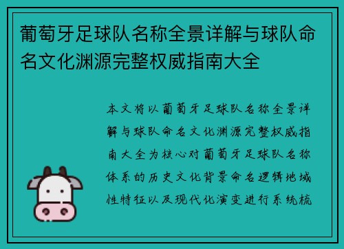 葡萄牙足球队名称全景详解与球队命名文化渊源完整权威指南大全